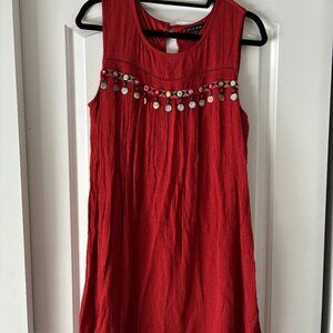 Women's Burnt Orange Dress with Shell Beading- L